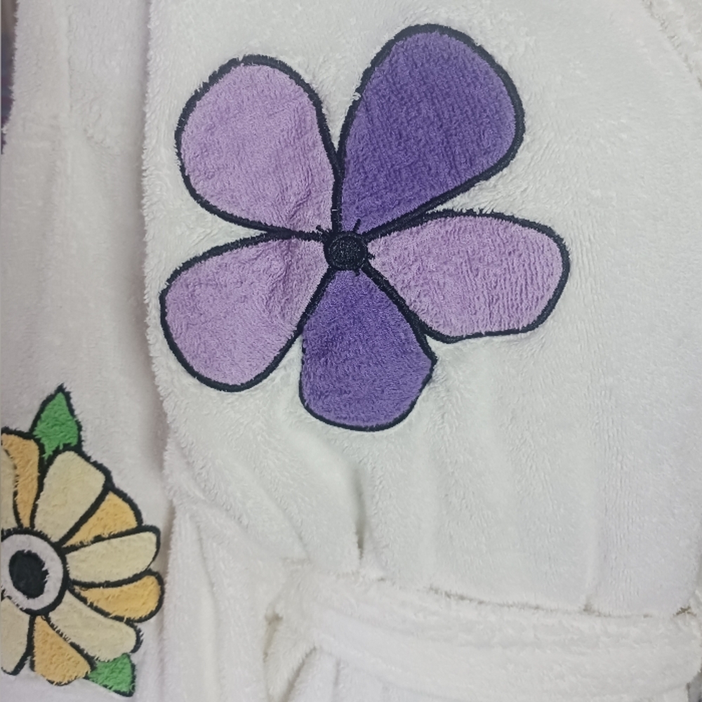 Agean Apparel Terrycloth Short Robe White Floral Embroidery 90s Y2K Vtg OSFM - Picture 5 of 11